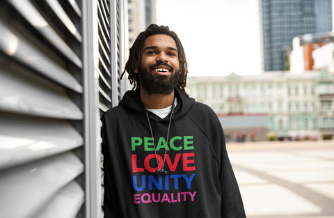 Karma Inc Apparel  Organic Cotton Hoodie "PEACE LOVE UNITY EQUALITY" Premium Organic Cotton Unisex Hoodie